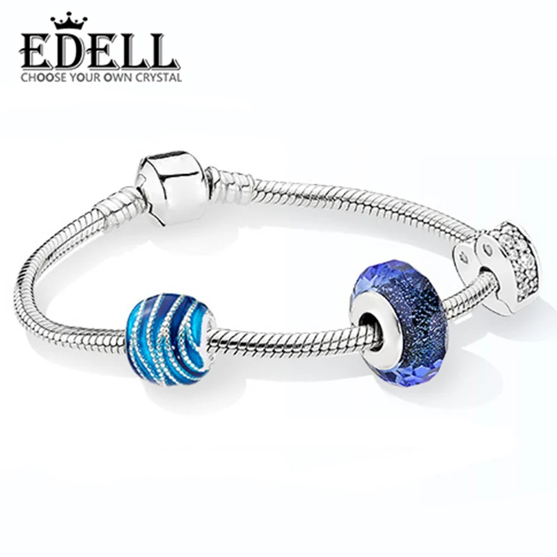

EDELL 100% 925 Sterling Silver Brand New Bracelet Set Dark Blue Ocean Charm Temperament Bracelet Set Fit DIY Gift
