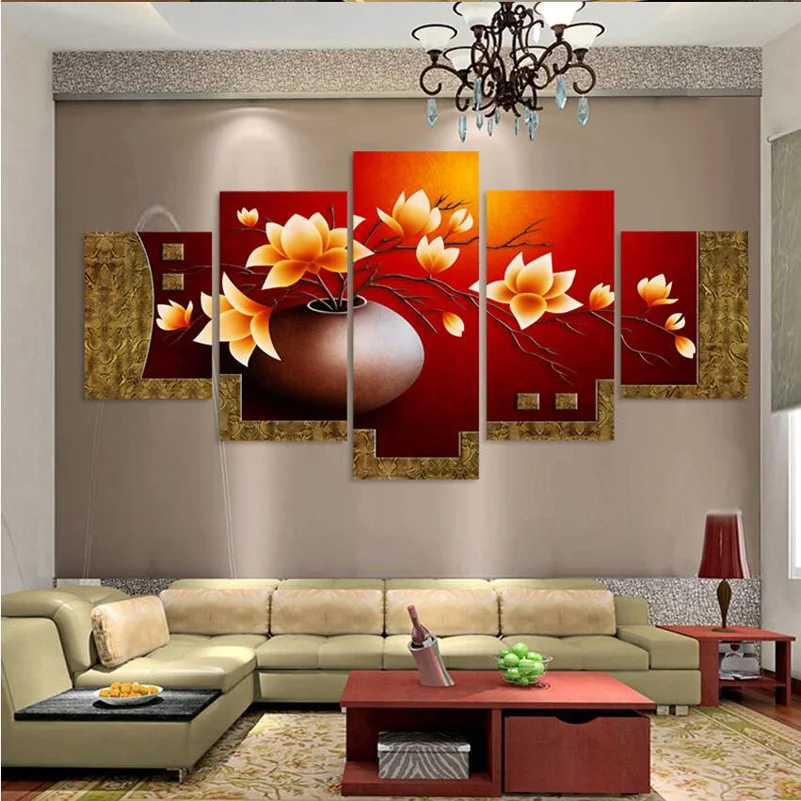 5 piece picture flower vase canvas art print oil painting wall pictures