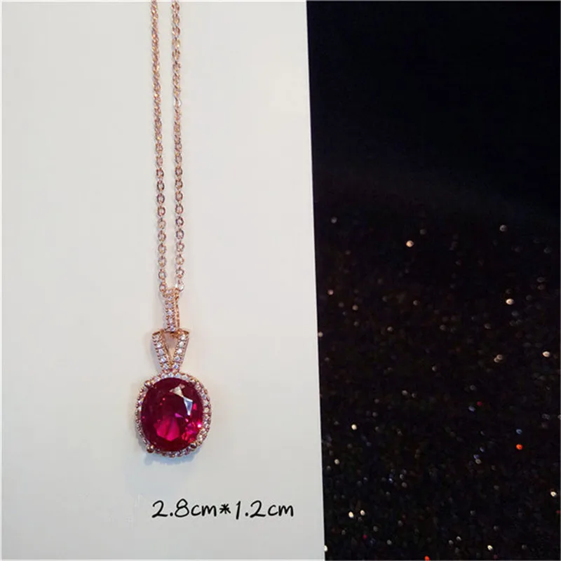 Vintage Necklace Pendants For Women S925 Sterling Silver Ruby Gems Fine Jewelry Clavicle Chain Rose Red Color Colar Bijouterie