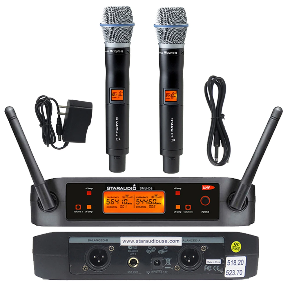 STARAUDIO DJ PA UHF Dual Channel Wireless Handheld Microphone Mic