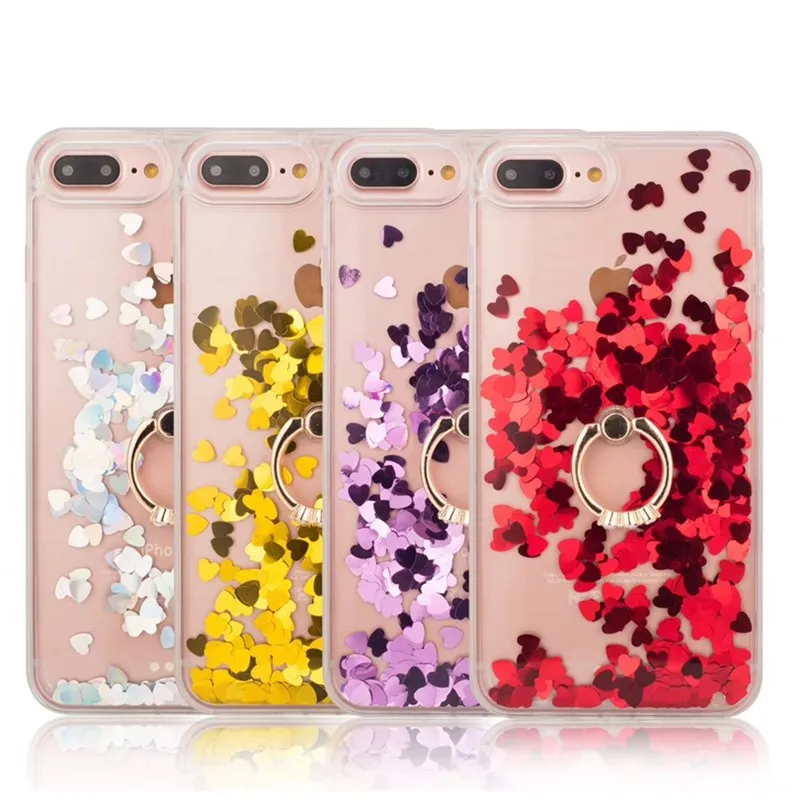 

Transparent Luxury Bling Lovely Heart Back Cover Case For iPhone X 7 8 PLUS iPhone 6 6S Colorful Phone Case With Ring Holder