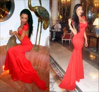 2014 New Arrival Formal Cap Sleeves Long Red Evening Dresses Mermaid Open Back Dress Party Evening Elegant EV0108