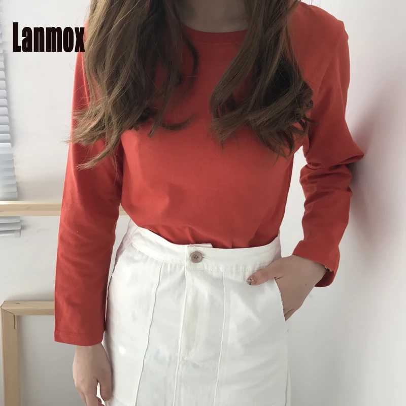Lanmox Повседневное хлопка Harajuku футболка Для женщин топы весна осень краткое с