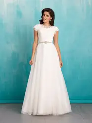 Boho свадебный наряд 2019 скромные короткие рукава A-Line бисерные талии кружева свадебные платья из фатина Vestido de Noiva robe de mariage