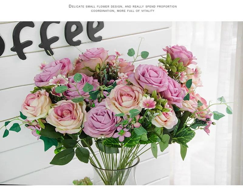 JAROWN Artificial silk French Rose Floral Bouquet Fake Flower Arrange Table Daisy Wedding Decor Party accessory Flores bouch (16)
