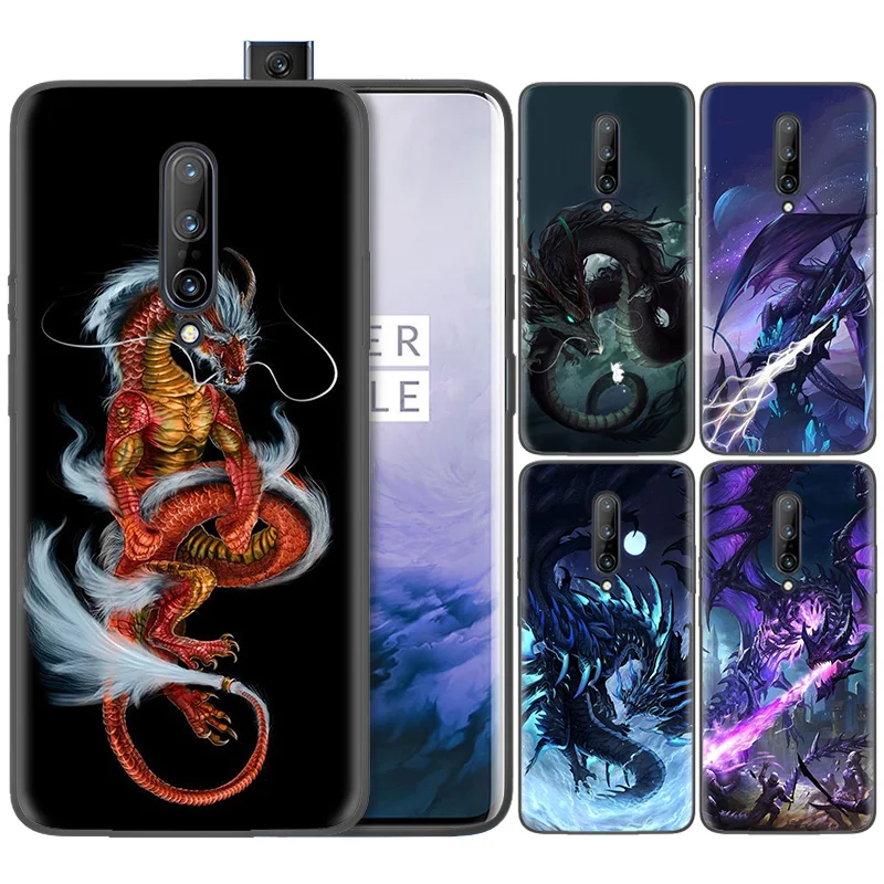 

Business Pattern Phone Black Rubber Soft Silicone Case Bag Cover for 1+ Oneplus 6T Cases 6 7 Pro 5G Fundas Coque Core Dragon