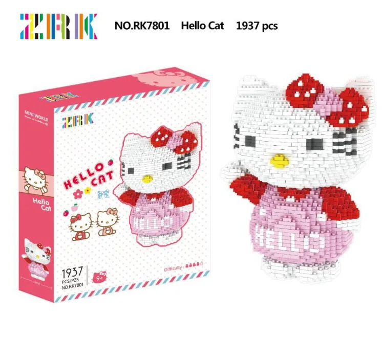 

ZRK Small Blocks Anime Model Kitty Auction Figures Bricks hellokitty Brinquedos for Children Christmas Gifts Girls Present 7801