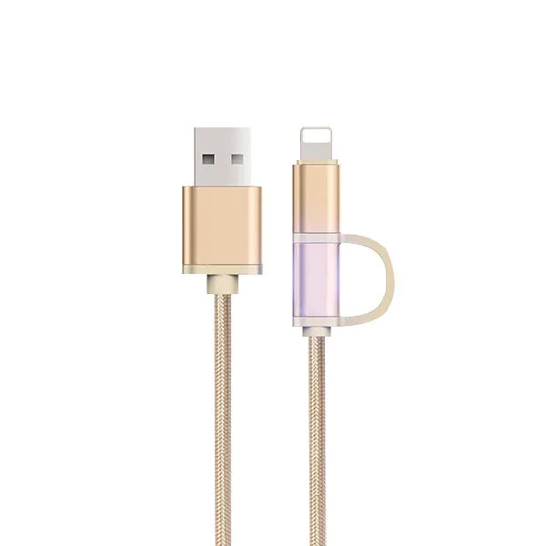 NOHON 2 в 1 Micro USB кабель для зарядки 8 Pin для iphone 8 Plus X XS MAX XR быстрое зарядное устройство кабели для Samsung Xiaomi huawei - Цвет: Золотой