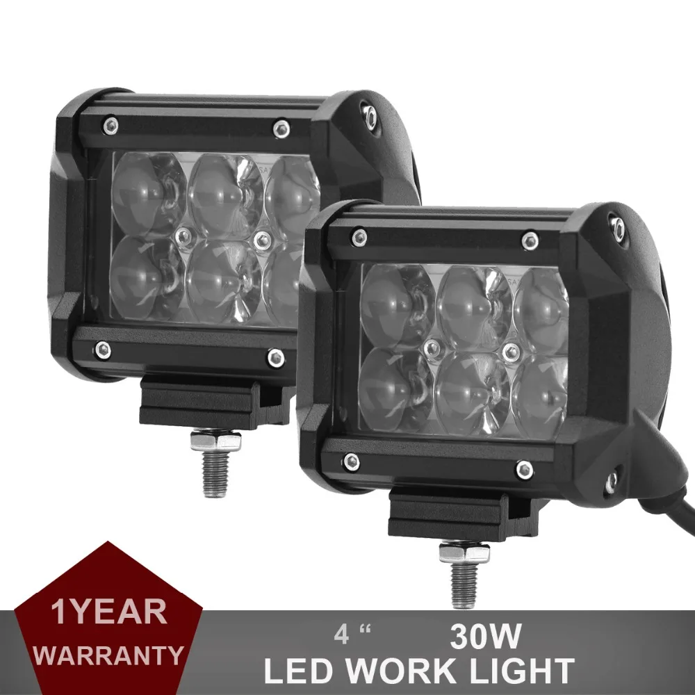 2pcs 30W LED Work Light 4 Offroad Driving Fog Lamp Car Motorcycle Bicycle SUV ATV 4WD 4X4 UTE Auto Spot Flood Beam Headlight