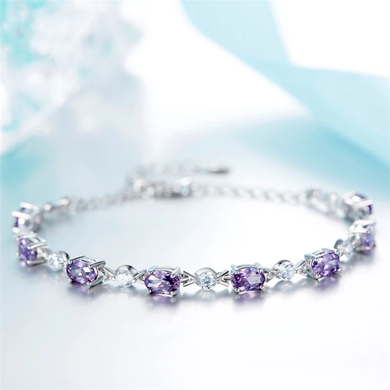 

2019 Fashion Purple Zirconia Bracelet 925 sterling silver Bracelets for Women Jewelry Girl Gift pulseira feminina pulseras
