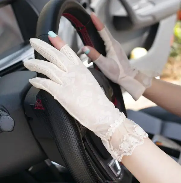 

Women's Spring Summer Thin Sunscreen Touch screen Lace Driving Gloves Female Summer non-slip breathable Riding Gloves R835