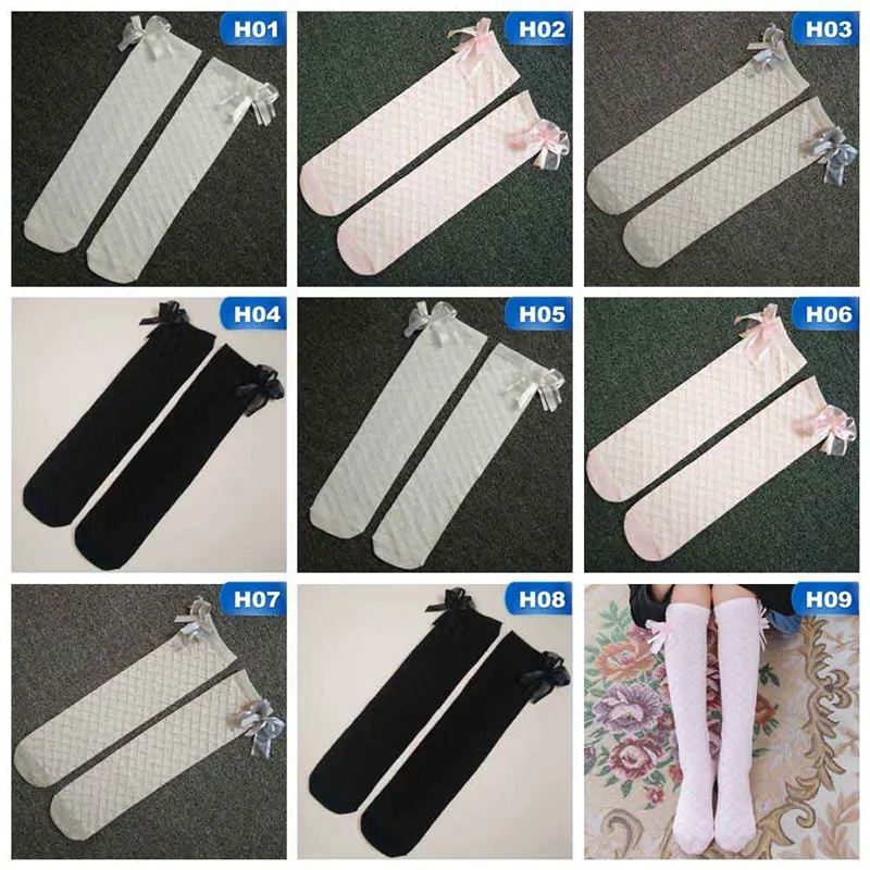 Baby Kid Socks Girl Children Cute Princess Solid Color Lace Bow Tie Patchwork Girls Knee High Long Socks Girls Knee Socks 1-15Y