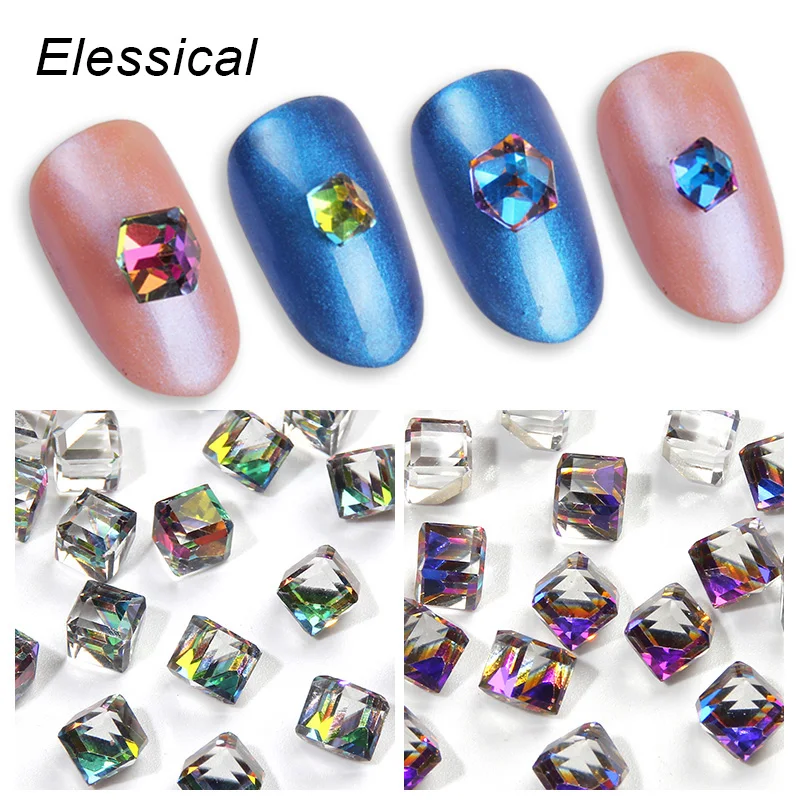 Elessical Hot Sell Fantasy 3D Glass Rainbow Nail Charms Rhinestones For