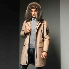 Мужское меховое пальто, зимний теплый Тренч, пальто с подкладкой из кроличьего меха, верхняя одежда с воротником из меха енота, мужские зимние парки