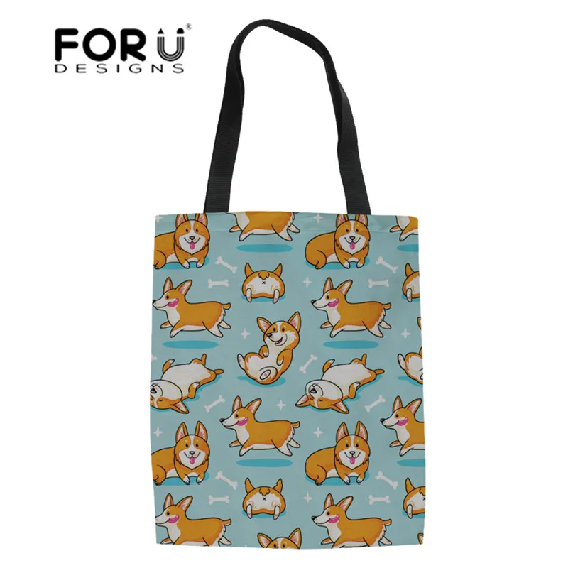 

FORUDESIGNS Top-handle Bags for Women Funny Corgi Dog Floral Printing Casual Tote Large Capacity Shoulder Bag Female Shopping