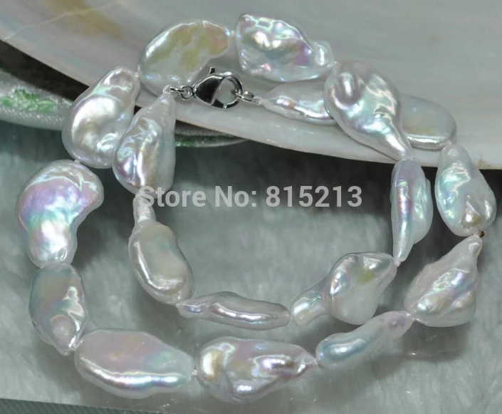 

FREE SHIPPING>>>@@ > N1400 Natural Rare gray white 14*22mm Baroque Reborn Keshi cultured Pearl Necklace