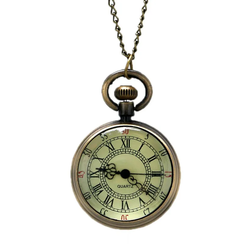 Античная бронзовая римские цифры циферблат карманные часы Цепочки и ожерелья подвеска Мужская подарок P96