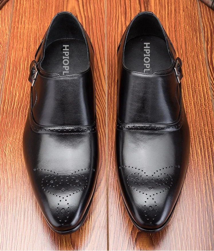 Handmade Men's Natrual Leather Business Dress Suit Shoes Men Brand Bullock Genuine Leather Brown slip on Wedding Shoes Formal (7)