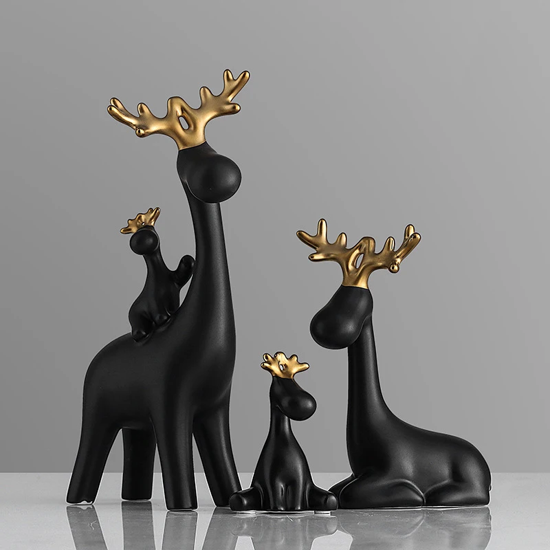 

Wedding Gifts Home Decor a Family of Three/Four Deer Sculpture Resin Statue Home Decoration Crafts Figurines Lovely Ornaments