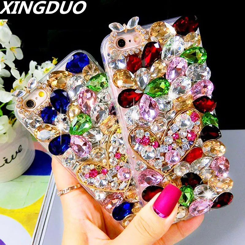 

XINGDUO Luxury Glitter Rhinestone Crystal diamond love flower case cover for iphone X XS XR XS MAX 6 6S 7 8 rhinestone soft case