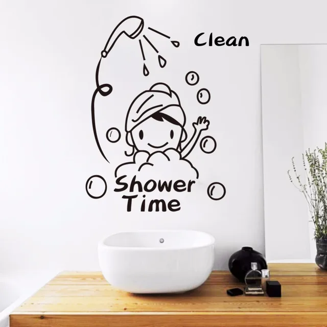 Funny PVC Waterproof Baby's Shower Time Wall Stickers Bathroom Glass