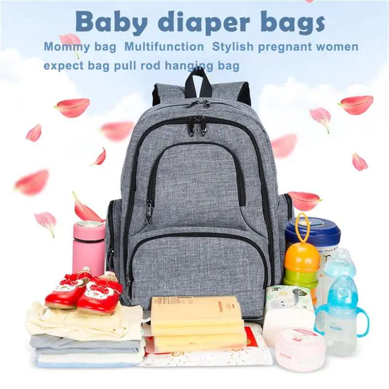 

gray 3-Piece Baby Diaper Bag Mummy Bag Multi-functional Fashionable Pregnant Maternity Bag Trolley Hang Bag Baby Care