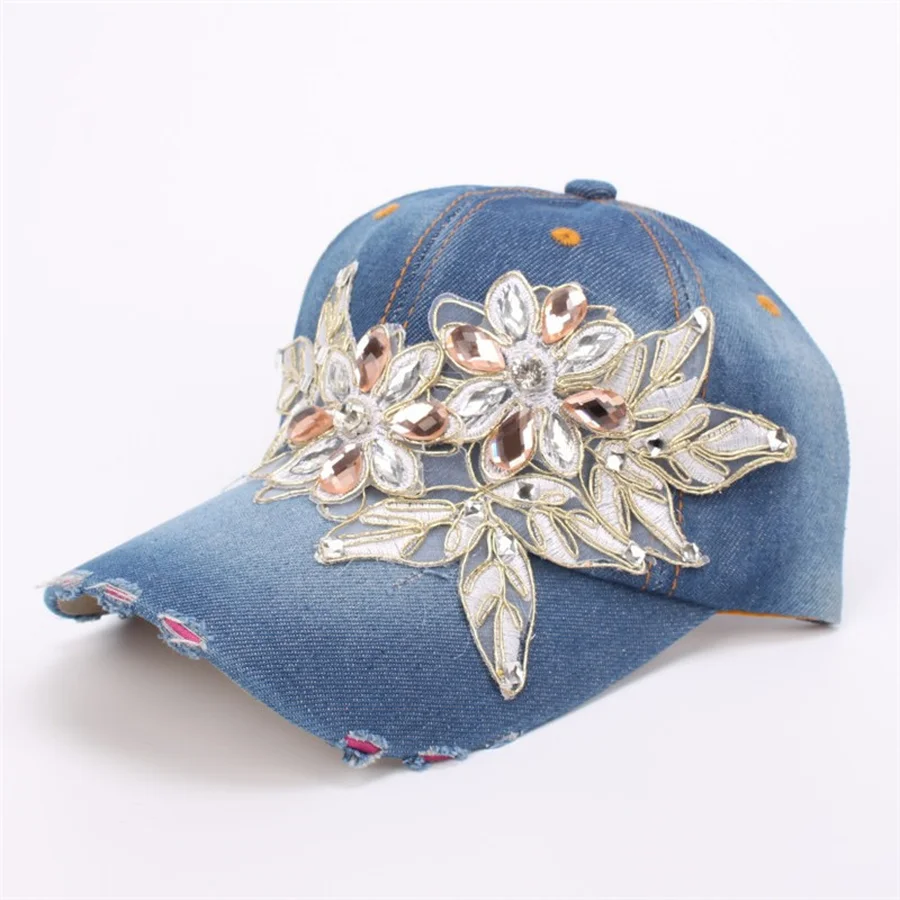 Hot Selling Luxury Rhinestone Flower Denim Baseball Cap Women Cowboy Men Snapback Caps Casual Hat Adjustable Wholesale WH168 | Аксессуары