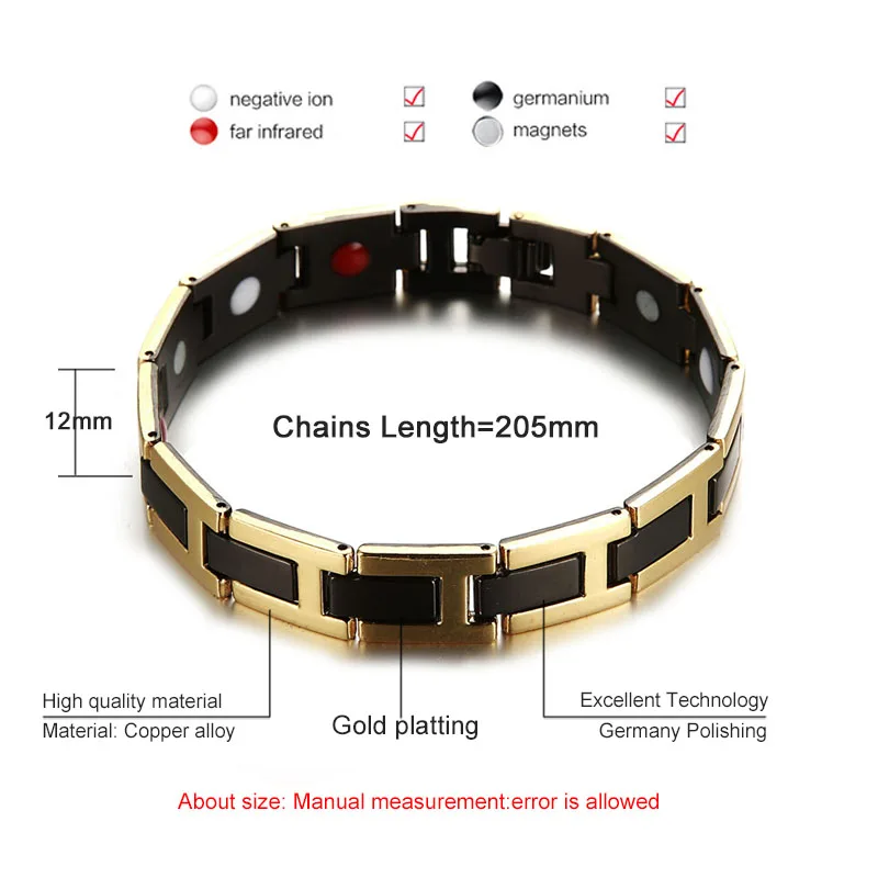 Мужские био-цепи здравоохранения звено браслеты медицинские ювелирные изделия Германий браслеты для магнитотерапии для избавление от боли при артрите - Metal Color: texture