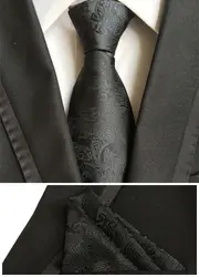 Уникальный дизайн галстуки Классический черный галстук с ярким узором с тканый носовой платок для Для мужчин