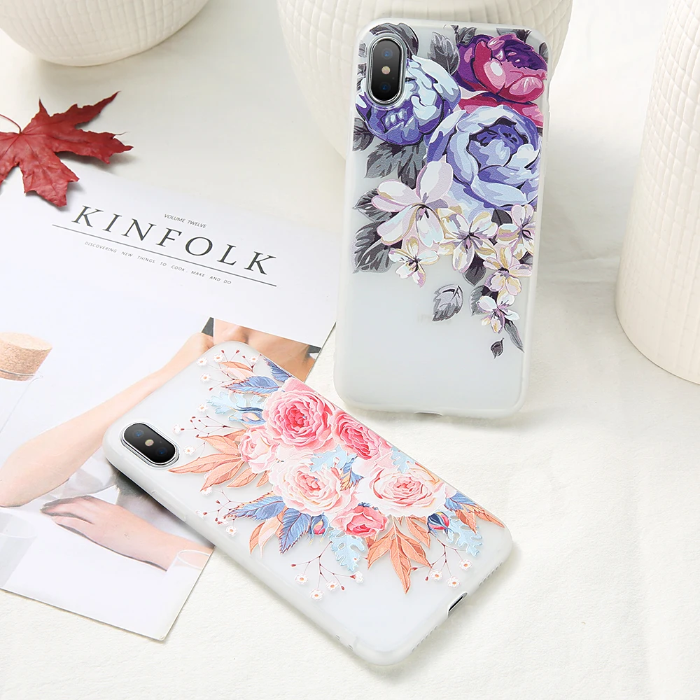 KISSCASE 3D Рельефный цветочный чехол для iPhone X XS XR Max Ультра мягкий силиконовый 8 7 Plus 6 S