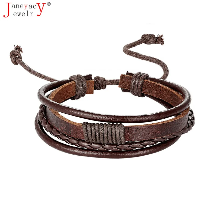 

2019 New Men's Leather Bracelet Manual Braided Rope Multi-layer Bracelet Men's Jewelry Tie Adjustable Gift Pulseira Masculina