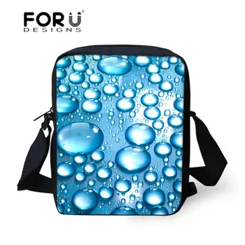 

FORUDESIGNS 3D Blue Drops of Water Print Pequena Mochila, Polyester Fabric Easily Washable Durable Tiny Messenger Bags for Boys