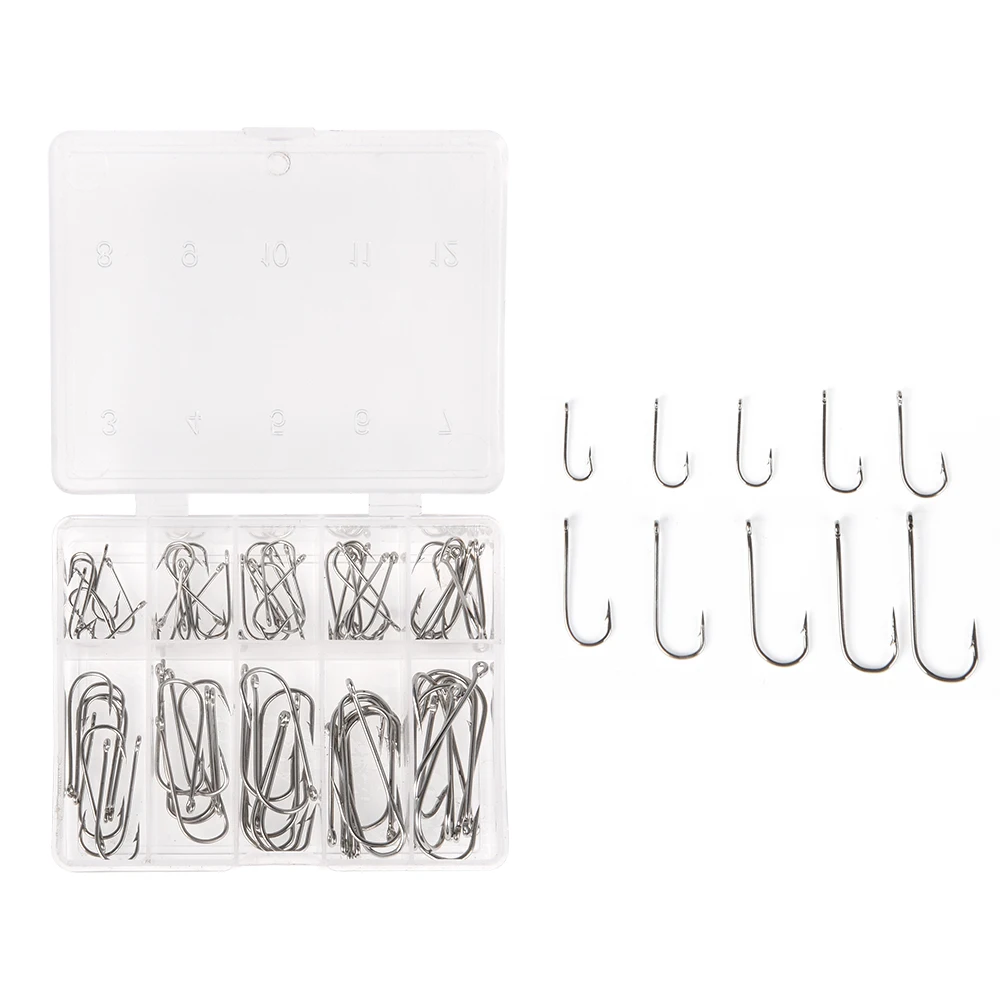 

1 Box 100Pcs 3# - 12# 10 Sizes Fishhooks Steel Jig Hooks with Hole Fishing Tackle