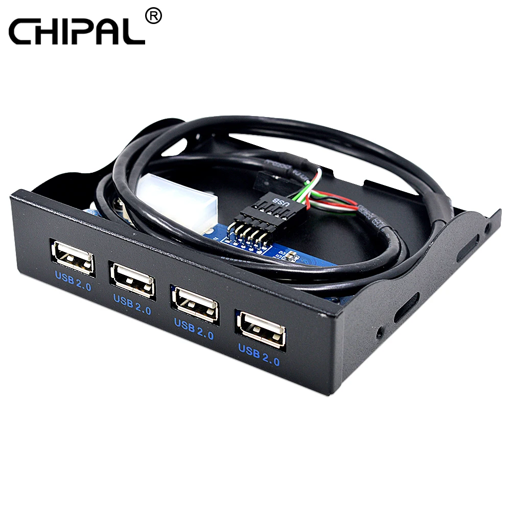 

CHIPAL 4 Ports 3.5" Floppy Bay USB 2.0 Hub USB2.0 Front Panel Expansion Adapter Connector Bracket with 10Pin Cable For Desktop