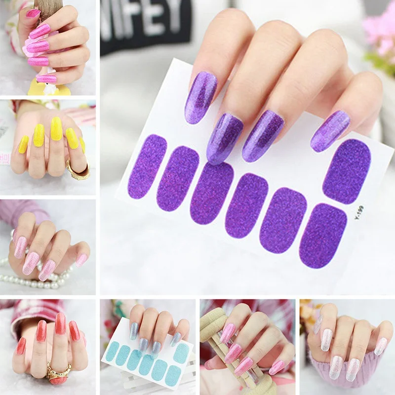 

12 Posts/1 Sheet Nail Art Stickers UV Gel Polish Nail Wraps Strips Full Cover Colorful Nail Polish Stickers Decals Manicure Tool