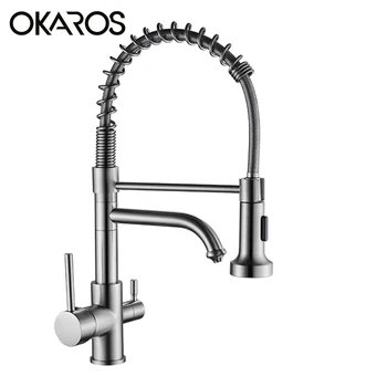 

OKAROS 3 Way Filtered Kitchen Sink faucet with Dual Function Spray and Drinking Water Spout Single Handle Mixer Tap C9145