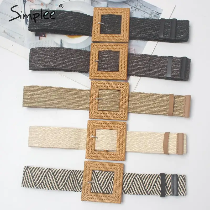 

Simplee trendy wide women belt summer Square buckle female braided belt dress Casual ladies strap decoration belt accessories
