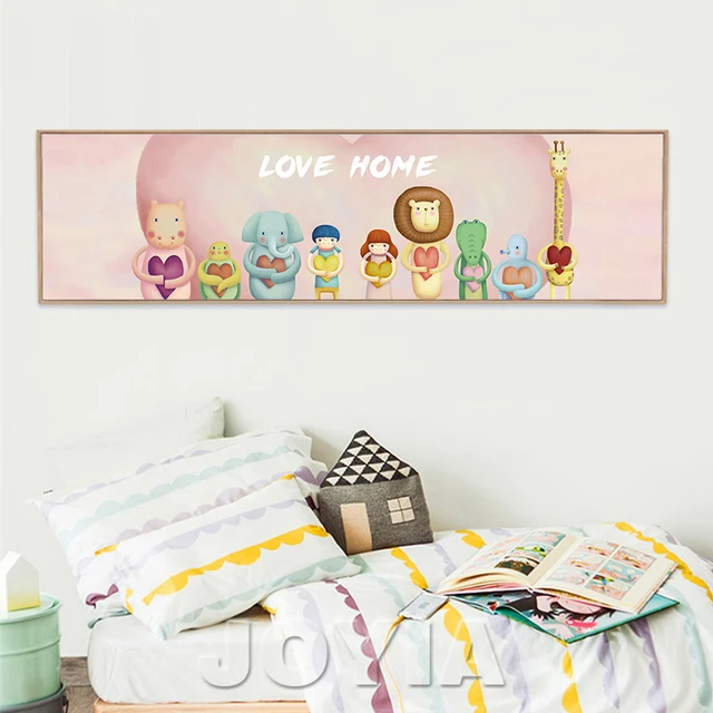 poster fur kinderzimmer, liebe hause cartoon tier familie leinwand gemälde kinder und tiere, Design ideen