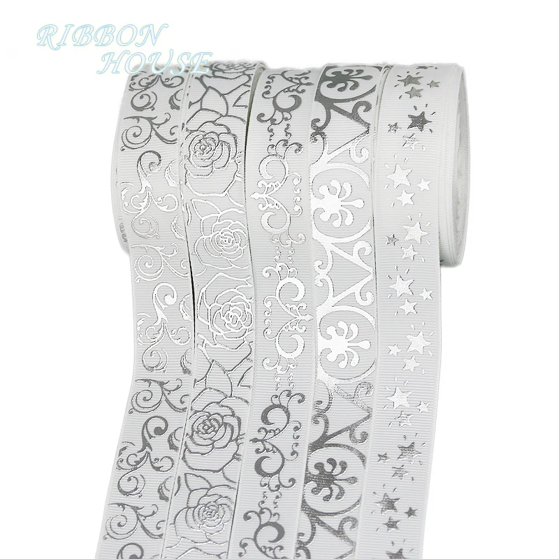 10 ярдов/рулон) 22 мм белая серебряная фольга горячего тиснения корсажная лента подарок свадебные ленты