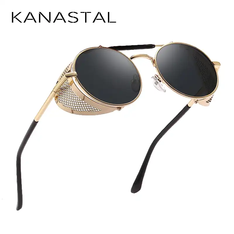 New UV400 Retro Men Women Round Metal Frame HD Visual Steampunk Sunglasses