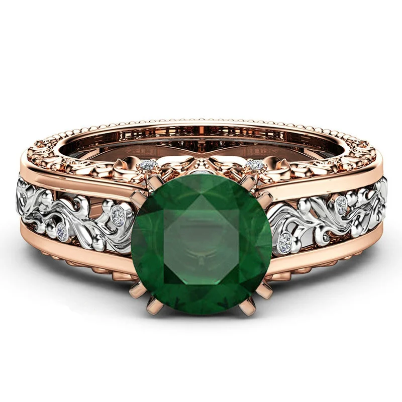 Cuteeco полый цветок циркон розовое золото обручальное кольцо для женщин двухцветный цветок горный хрусталь Обручальные кольца для женщин ювелирные изделия - Цвет основного камня: Зеленый