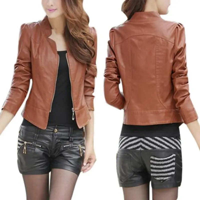 discount  Autumn Women Jacket Solid Women Basic Coats Coat Jacket Slim Women PU Leather Jacket Zipper