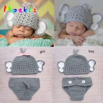 

Newborn Baby Boy Girl Crochet Elephant Hat Diaper Set Knitted Infant Baby Photo Props Crochet BABY Animal Costume WLS-15002