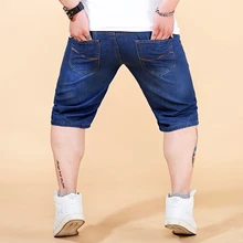 Большие размеры 44 46 48 летние мужские джинсовые шорты черные синие прямые эластичные повседневные джинсовые шорты Мужская одежда