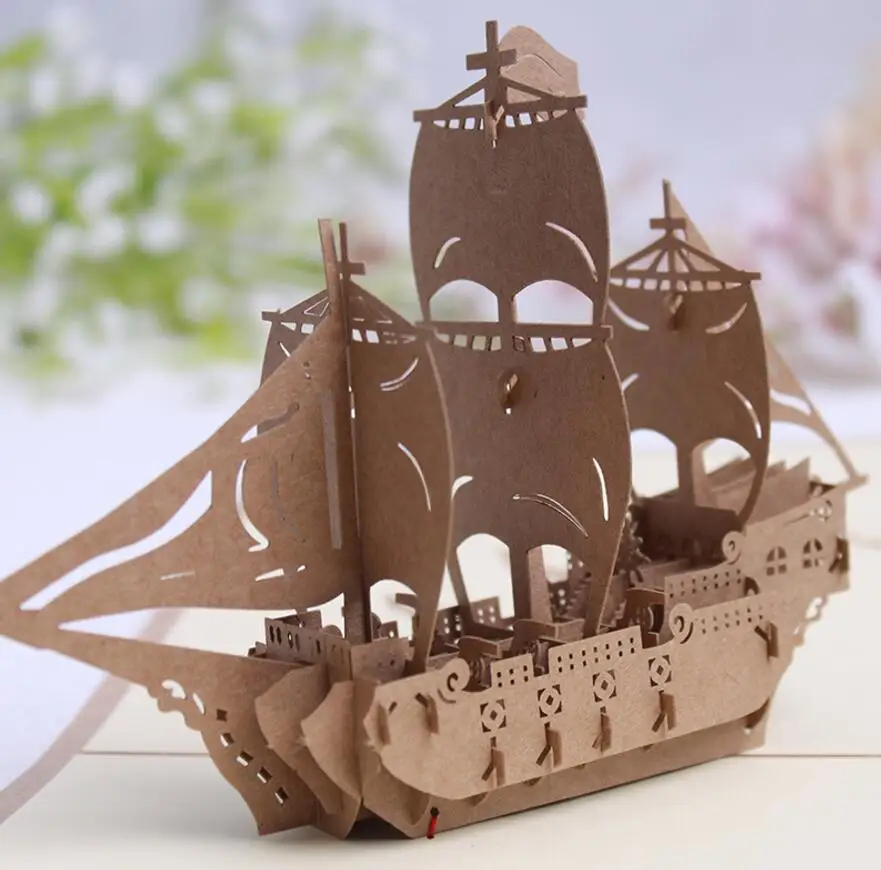  10pcs Sailing Boat Handmade Kirigami Origami 3D Pop UP Greeting Invitation card For Wedding Birthda - 33032780900