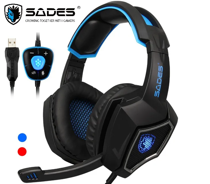 Goede SADES Geest Wolf USB 7.1 Surround Sound Gaming Headset Dragen Comfortabel Wired Hoofdtelefoon met Cool Led light voor Laptop amp; PC