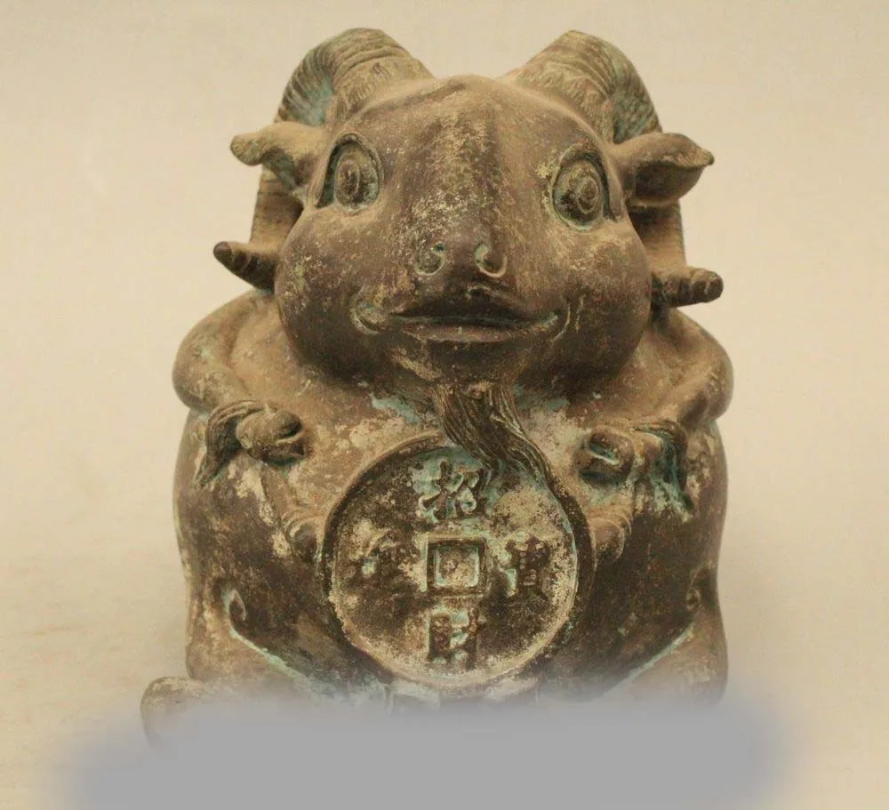 

5" Chinese Folk Feng Shui Bronze Wealth Zodiac Year Money Sheep Statue Sculpture