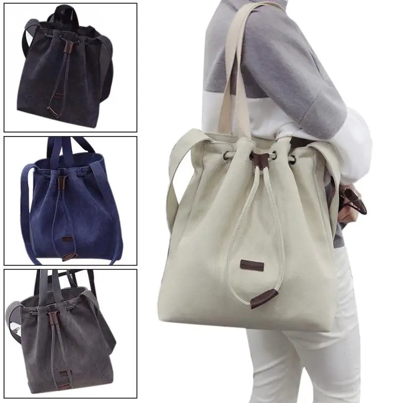 cheap Fashion Women Canvas Shoulder Bags Drawstring Handbag 2018 Bucket Tote Messenger Bags Purse Satchel Bags for Women ~