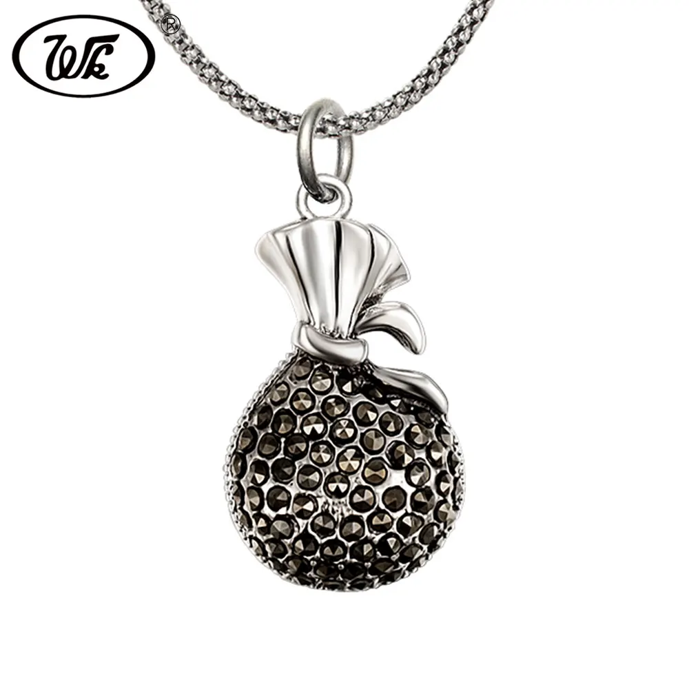 

WK Genuine 925 Thai Silver Jewelry Retro Vintage Wallet Bag Pendant Necklace For Women Girls 18 Inch Popcorn Chain 45CM 4W NZ054