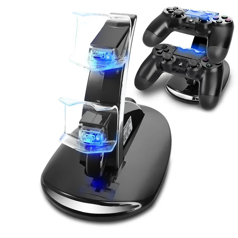 Free shipping high quality Dual Controller LED Blue Light Charger Dock Station for PlayStation 4 PS4 USB Fast Charging Stand |